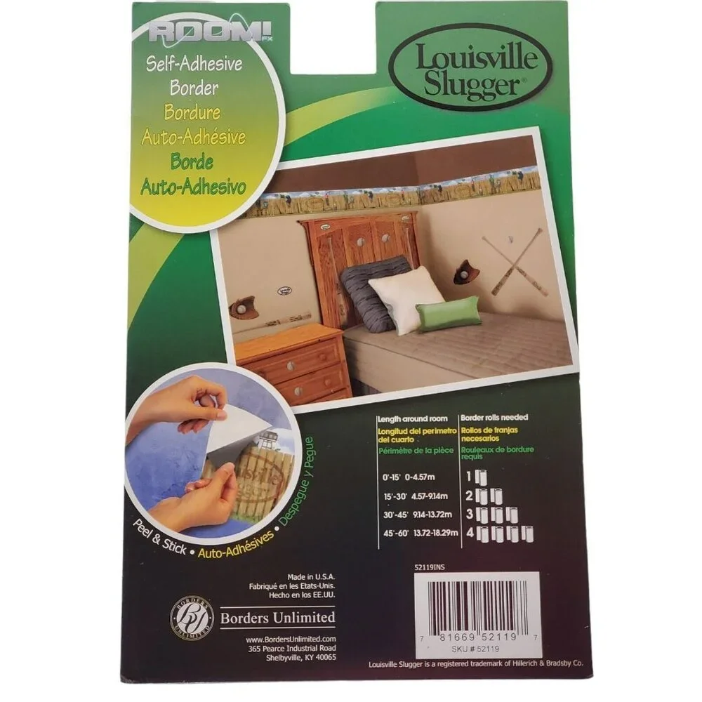 2 Louisville Slugger Border Self Adhesive Removable Wall Paper Baseball Boy Bat